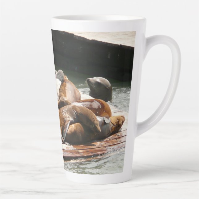 Sunning Sea Lions in San Francisco Latte Mug (Right)