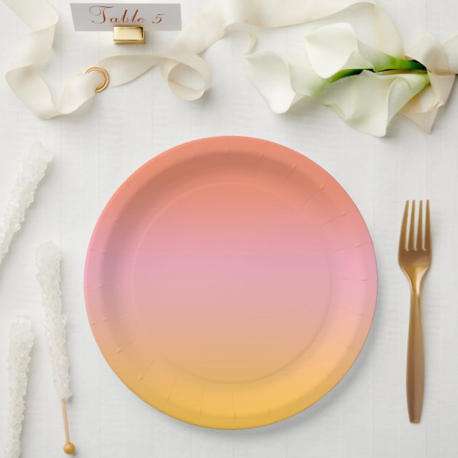 Sunny Aesthetic Peach Pink Yellow Gradient Ombre  Paper Plate (Wedding)