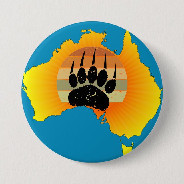 Sunny Australia Map Bear With Retro Sunset 7.5 Cm Round Badge (Front)
