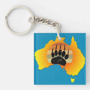Sunny Australia Map Bear With Retro Sunset Key Ring