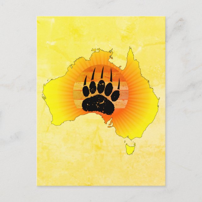 Sunny Australia Map Bear With Retro Sunset Postcard (Front)