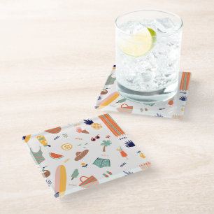 Sunny Beach Fun Pattern Glass Coaster