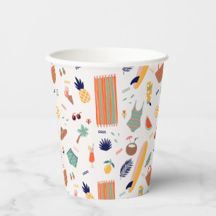 Sunny Beach Fun Pattern Paper Cups