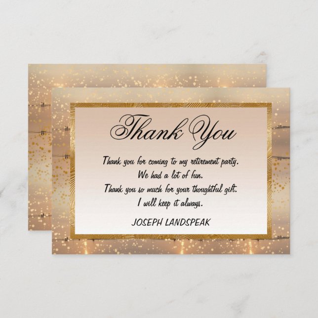 Sunny Beach & Gold Confetti Retirement Thanks Card (Front/Back)