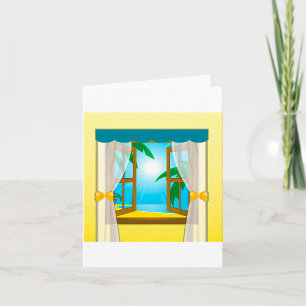Sunny Beach View Through Open Window Card