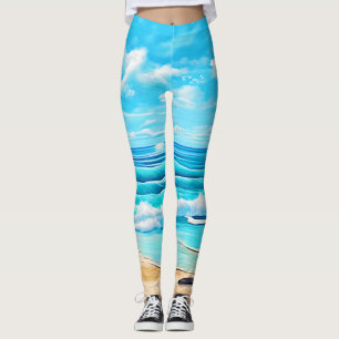 Sunny Beach Waves Design Leggings