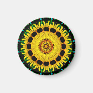 Sunny Black Eyed Susan Rudbeckia Mandala Abstract Magnet