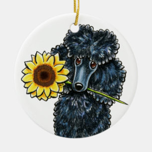 Sunny Black Miniature Poodle Personalised Ceramic Tree Decoration