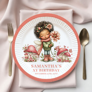 Sunny Black Skin Fairy 7th Birthday Pastel Floral Paper Plate