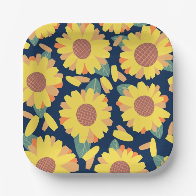 Sunny Bloom Doodles Paper Plate (Front)