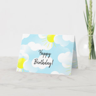 Sunny Blue Summer Sky with Clouds Birthday Wishes Card