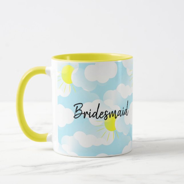 Sunny Blue Summer Sky with Clouds Bridesmaid Name Mug (Left)