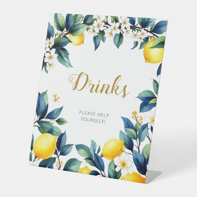 Sunny Boho Lemon Wreath Drinks Baby Shower Sign  (Front)