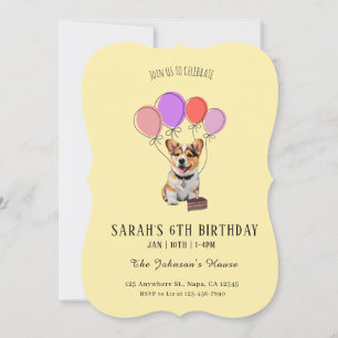 Sunny Butter Yellow - Corgi Birthday Customisable Invitation