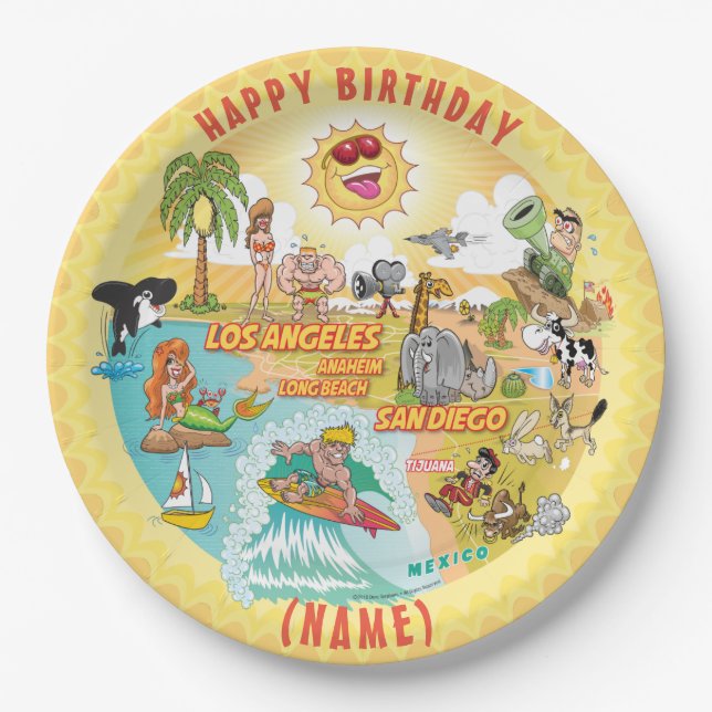 Sunny California Beach Birthday Plate (Front)
