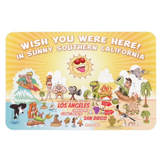 Sunny California Cartoon Magnet (Horizontal)