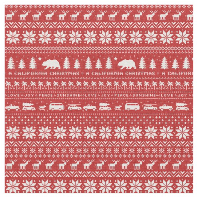 Sunny California Cute Christmas Holiday Patterned Fabric (Close Up)