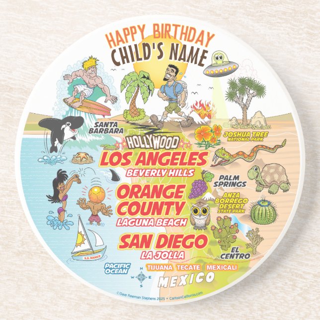 Sunny California Edible Frosting Round Coaster (Front)