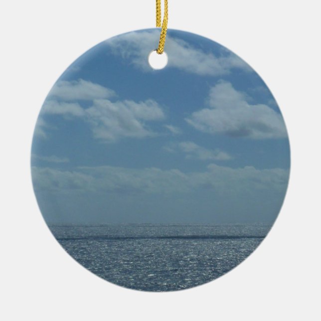 Sunny Caribbean Sea Blue Ocean Ceramic Tree Decoration (Front)