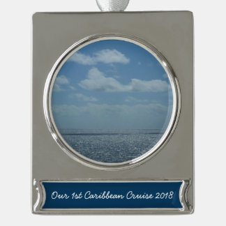 Sunny Caribbean Sea Blue Ocean Silver Plated Banner Ornament