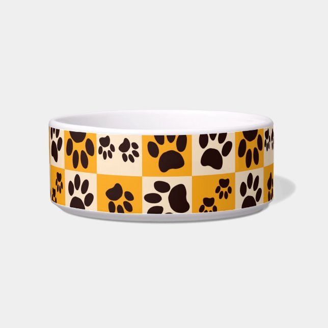 Sunny Cat Paw Print Checkerboard Bowl (Right)