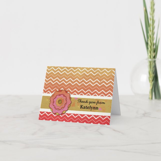 Sunny Chevron Stripes Thank You Card (Front)