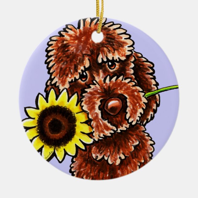 Sunny Chocolate Labradoodle Off-Leash Art™ Ceramic Tree Decoration (Front)