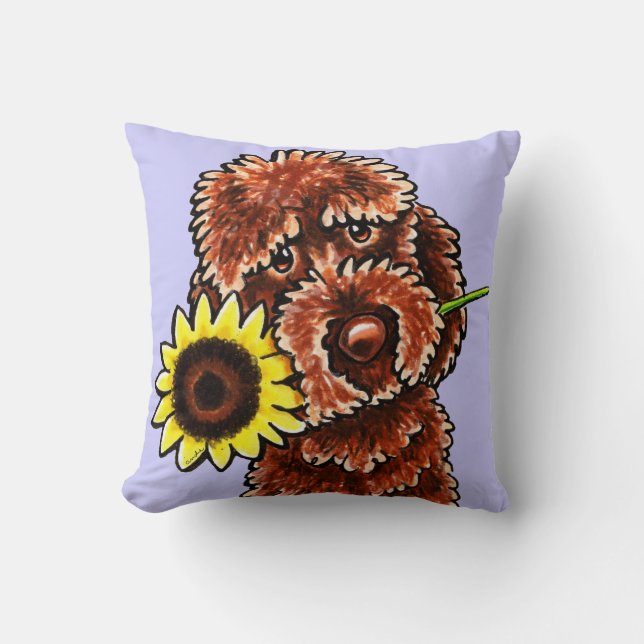 Sunny Chocolate Labradoodle Off-Leash Art™ Cushion (Front)