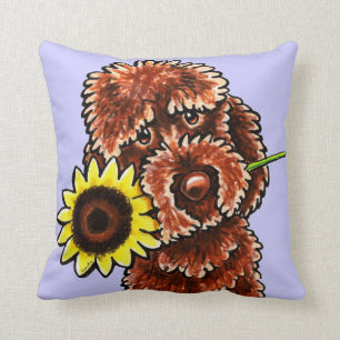 Sunny Chocolate Labradoodle Off-Leash Art™ Cushion