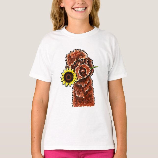 Sunny Chocolate Labradoodle Off-Leash Art™ T-Shirt (Front)