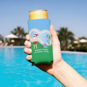 Sunny Christmas Santa Claus Cute Custom Pool Party Seltzer Can Cooler