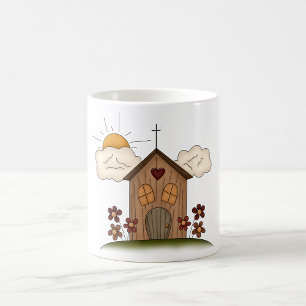 Sunny Church With Flowers Rustic Country Charm Coffee Mug