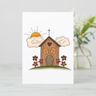 Sunny Church With Flowers Rustic Country Charm  Invitation