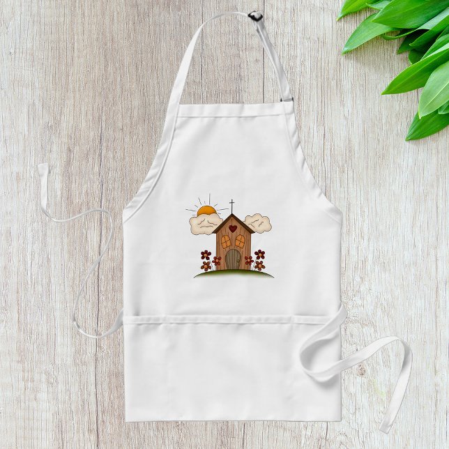 Sunny Church With Flowers Rustic Country Charm  Standard Apron (Creator Uploaded)