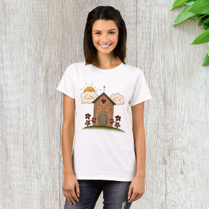 Sunny Church With Flowers Rustic Country Charm T-Shirt