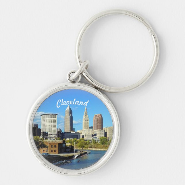  Sunny Cleveland River Skyline Key Ring (Front)