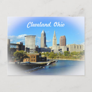 Sunny Cleveland River Skyline Postcard