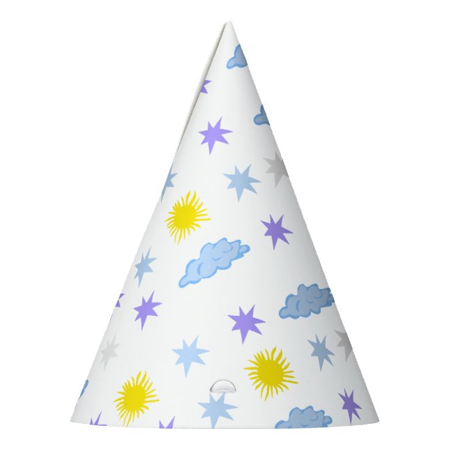 Sunny, Cloudy, Starry Weather Pattern Funny Party Hat (Left)