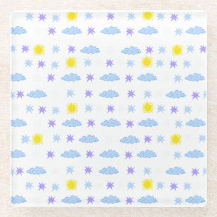 Sunny, Cloudy, Starry Weather Pattern Glass Coaster