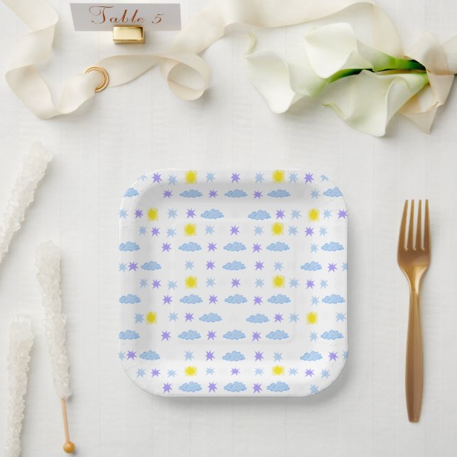 Sunny, Cloudy, Starry Weather Pattern Paper Plate (Wedding)