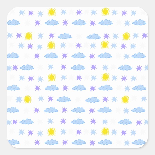 Sunny, Cloudy, Starry Weather Pattern Square Sticker (Front)