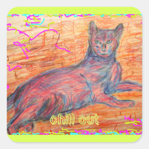 sunny cobblestone cat chill out square sticker