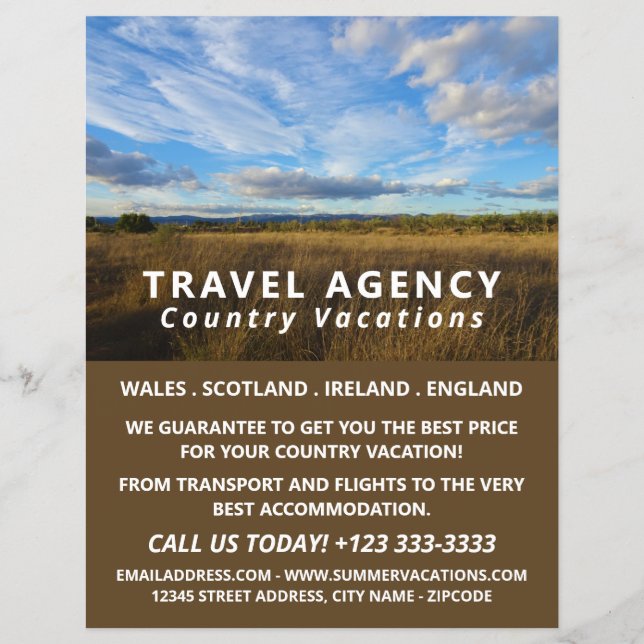 Sunny Country Scene, Travel Agency Advert Flyer (Front)