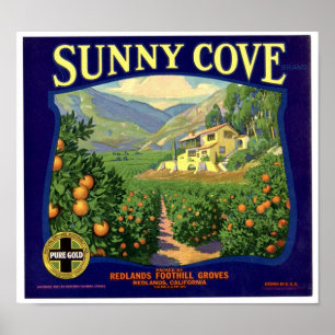 Sunny Cove Brand Redland Foothill Groves Label Poster