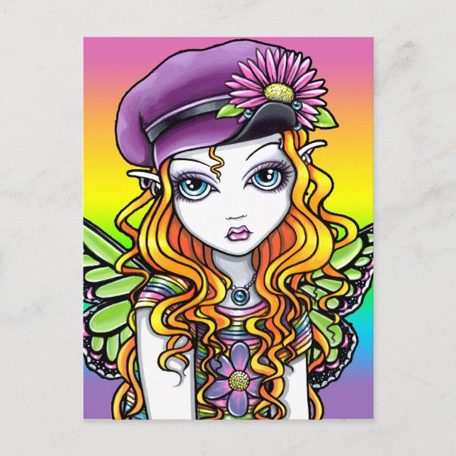 "Sunny" Cute Rainbow Butterfly Fairy Art Postcard (Front)