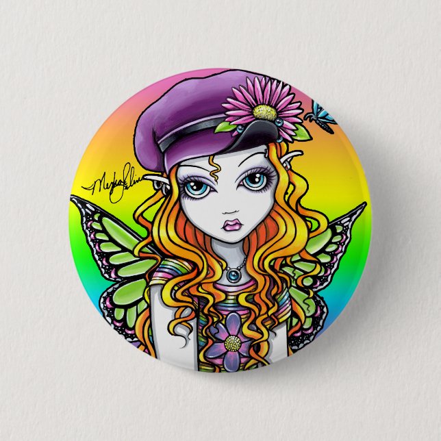 "Sunny" Cute Rainbow Butterfly Fairy Button (Front)