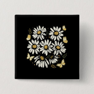 Sunny Daisy Bloom Retro Yellow Flower 15 Cm Square Badge