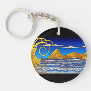 Sunny Day at the Beach Watercolor Painting Key Ring