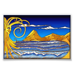 Sunny Day at the Beach Watercolor Painting Photo Print