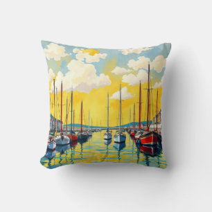 Sunny day at the harbour cushion